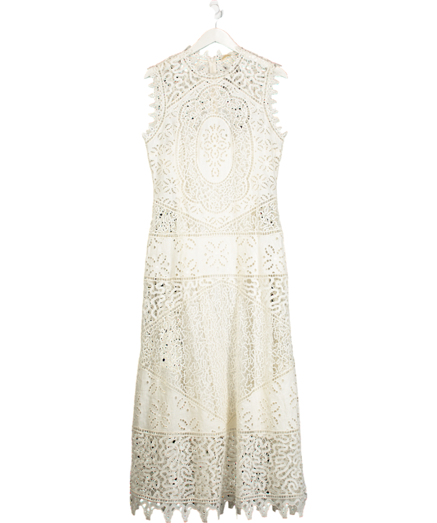 Ulla Johnson Cream Sleeveless Lace And Linen Maxi Dress UK 10