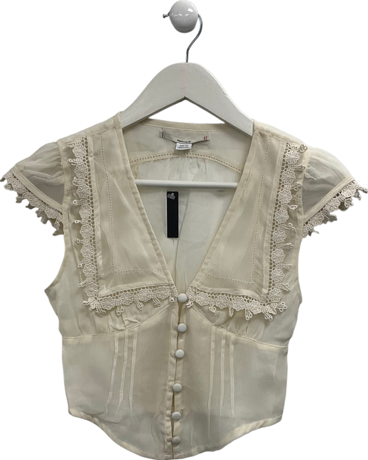 kimchi blue Cream Sheer Lace Trimmed Blouse UK XXS