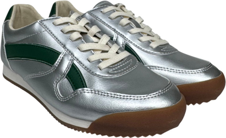 Next Metallic Silver Forever Comfort Lace Up Trainers UK 4 EU 37 👠