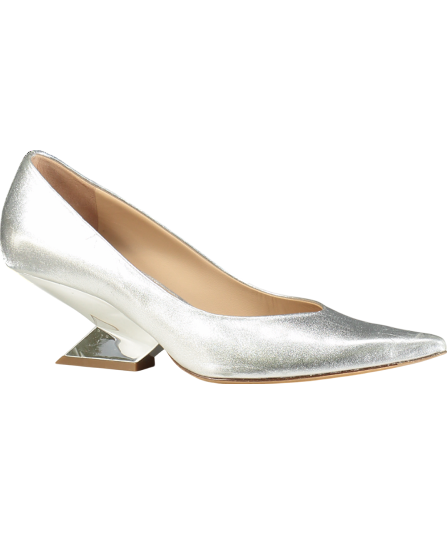 Russell & Bromley Zing Feature Heel Metallic Pump In Silver Leather UK 7 EU 40 👠