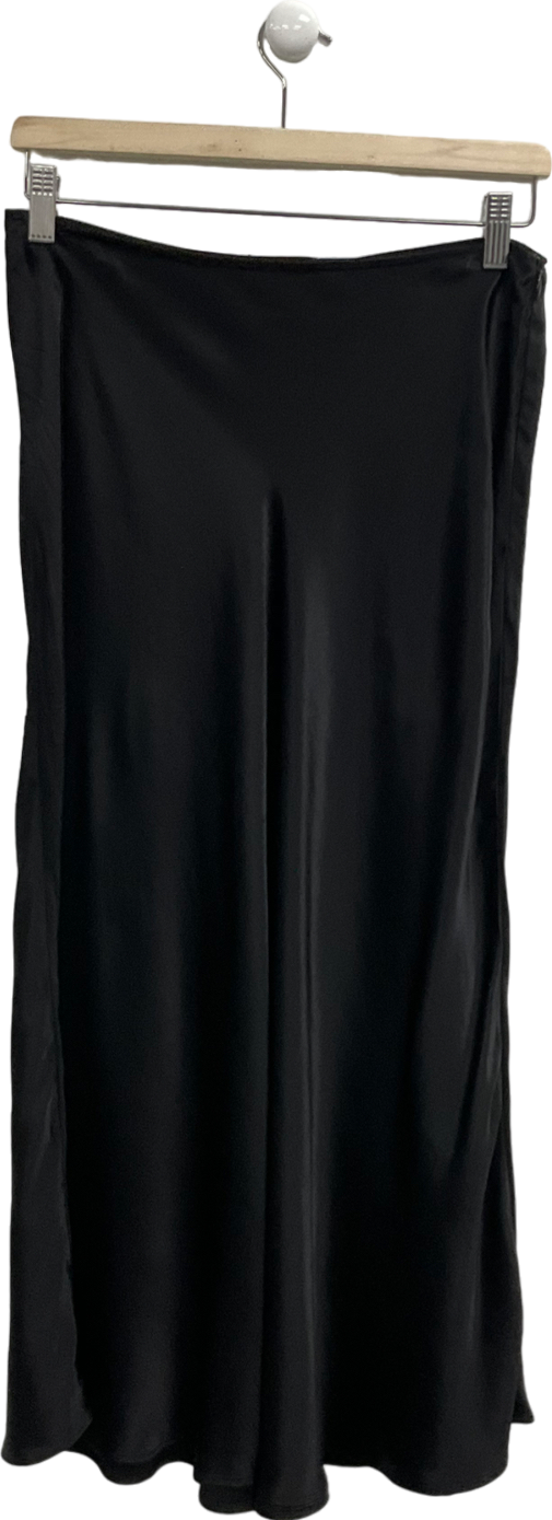 ZARA Black Satin Midi Skirt UK S