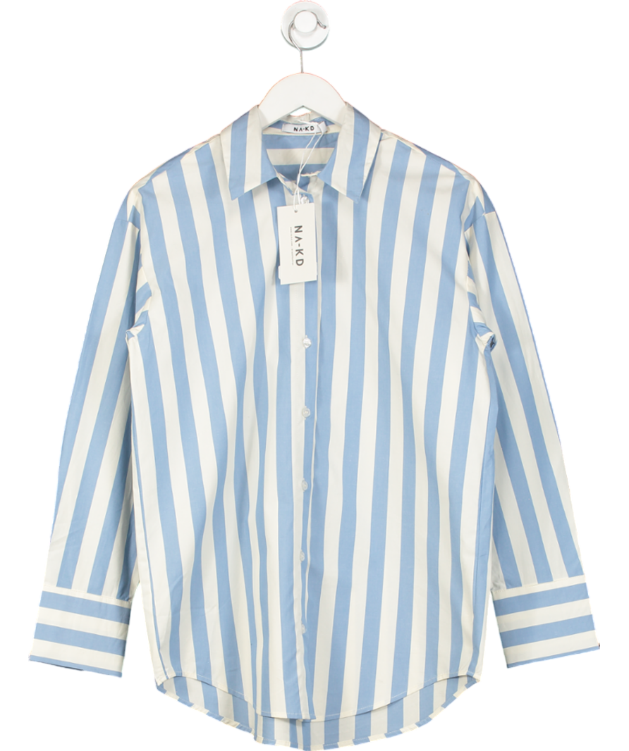 NA-KD White Oversized Long Sleeve Cotton Shirt UK 6