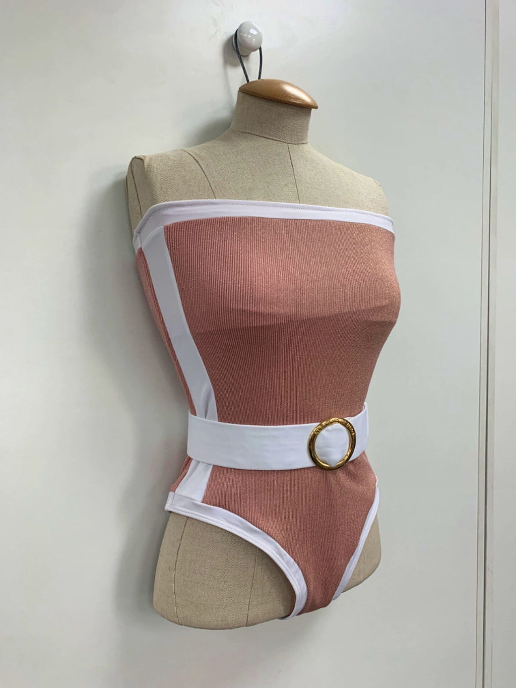 Alexandra Miro Pink Off-Shoulder Belted Swimsuit UK S