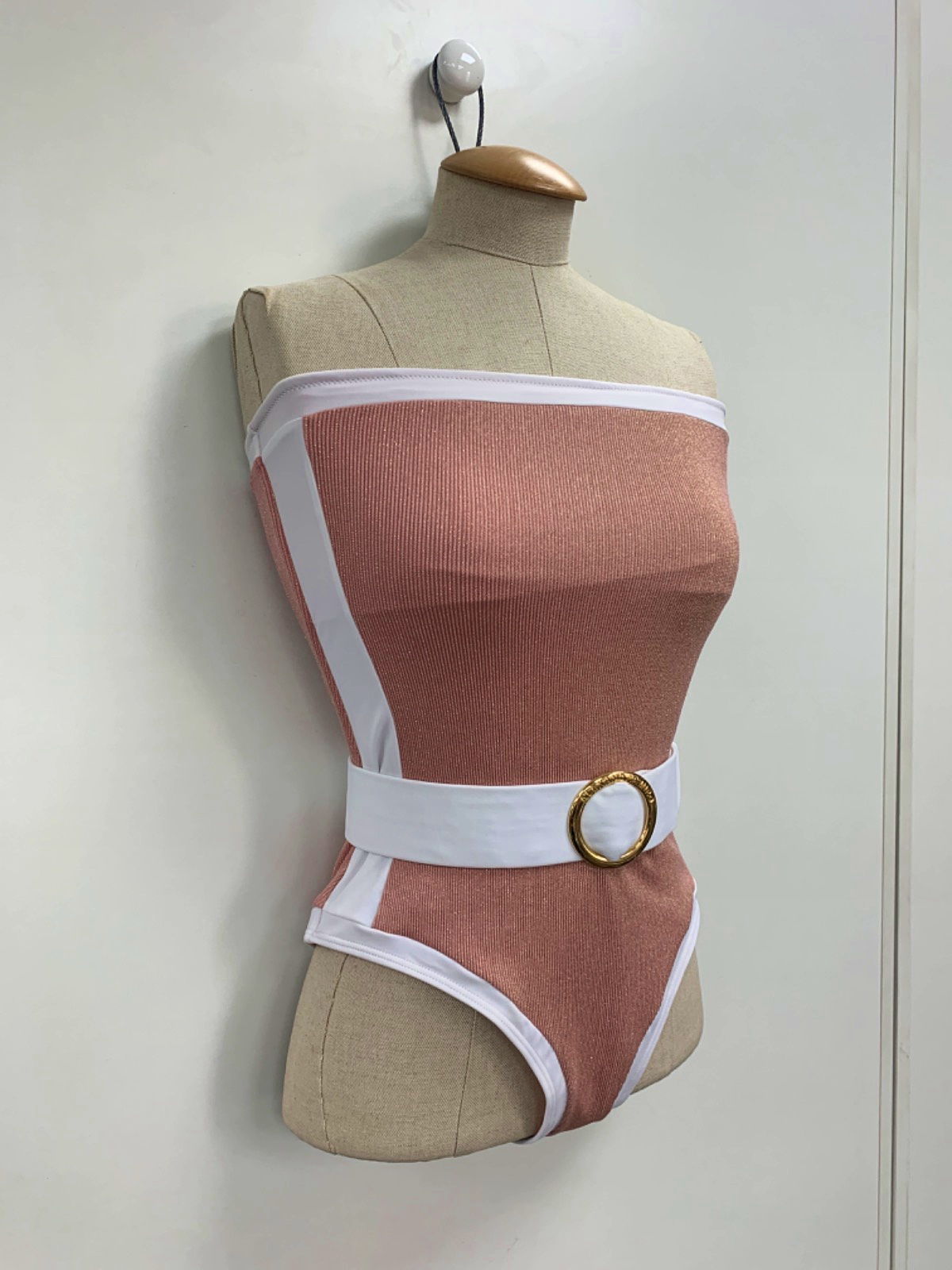 Alexandra Miro Pink Off-Shoulder Belted Swimsuit UK S