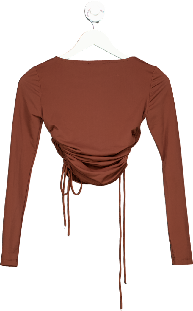 Zara Brown Long Sleeve Ruched Top UK S