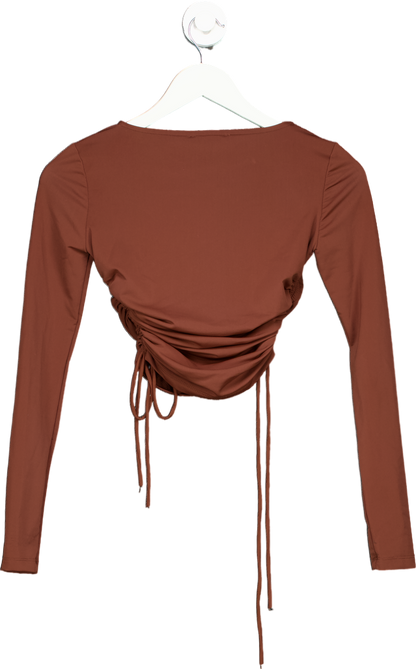 Zara Brown Long Sleeve Ruched Top UK S