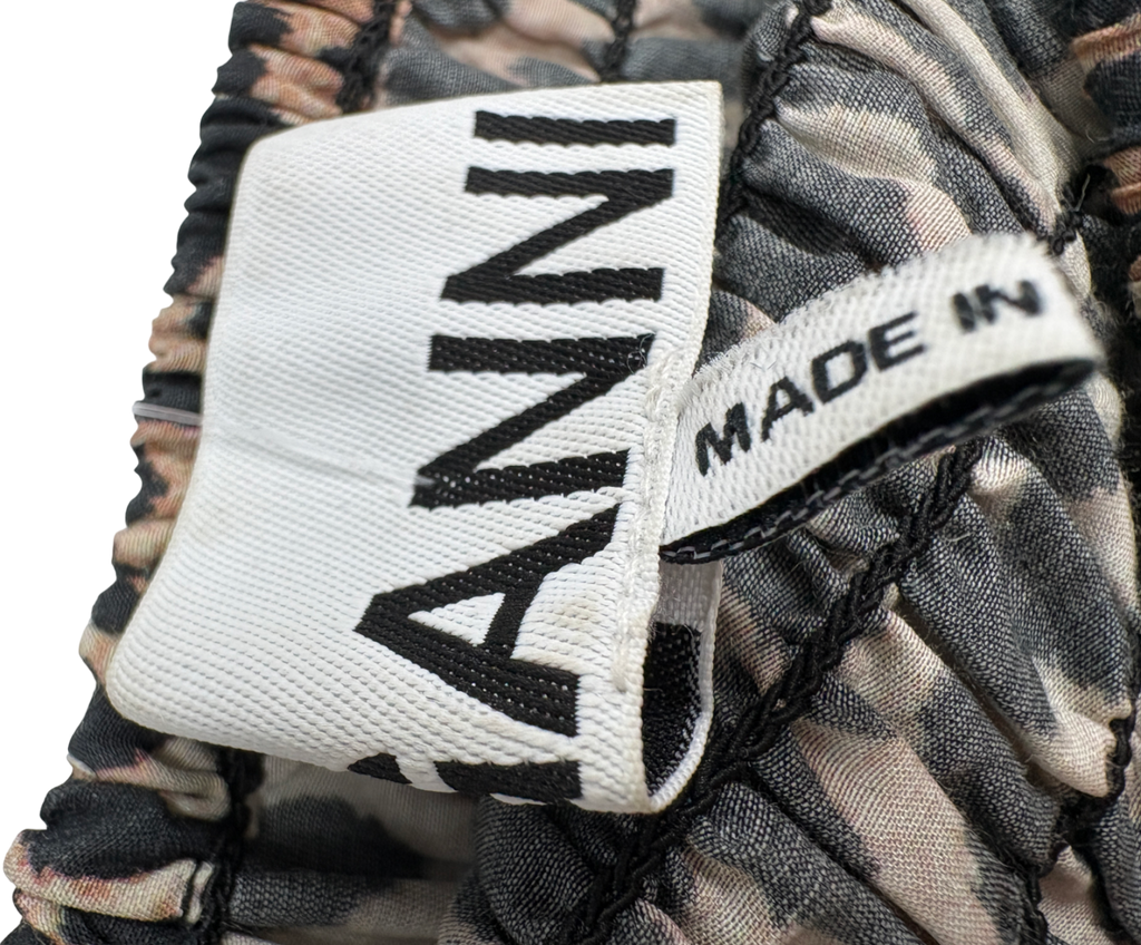 Ganni Brown Shirred Leopard Print Mini Dress UK 6