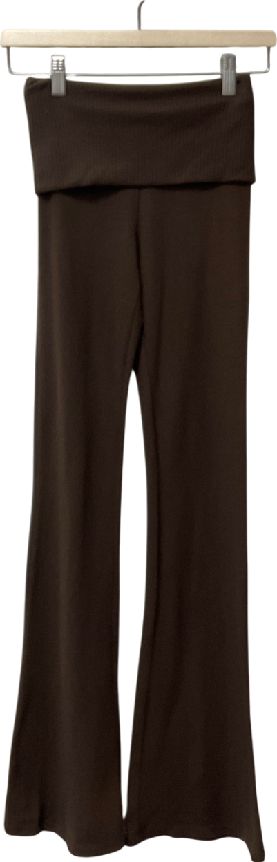 Bershka Brown Soft-touch Flared Trousers With Fold-over Waist UK XS