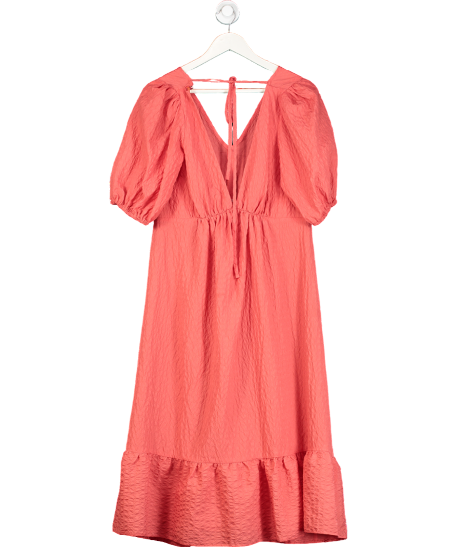 Nobodys Child Orange Amy Deep V Textured Midi Dress UK 12