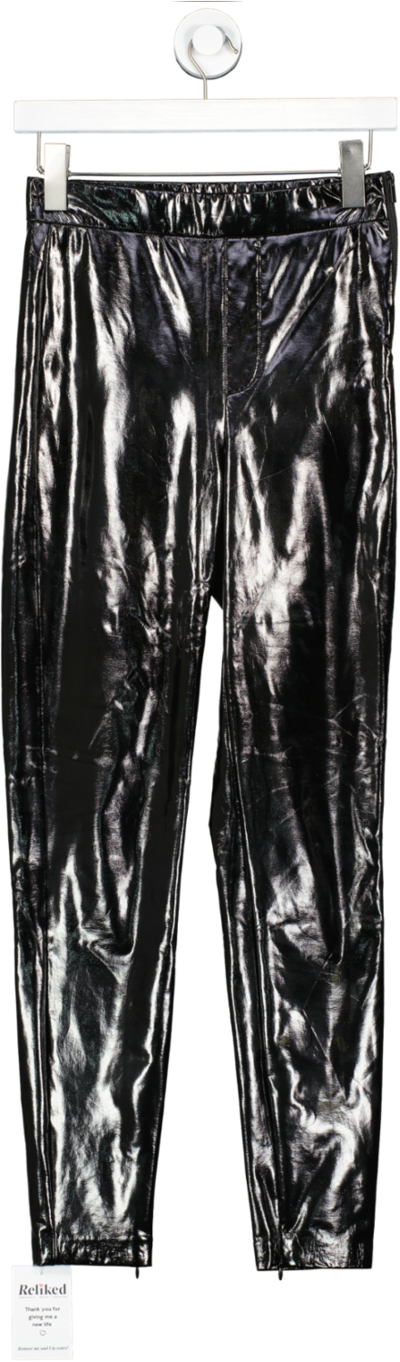 ZARA Black Vinyl High Waist Skinny Trousers UK S