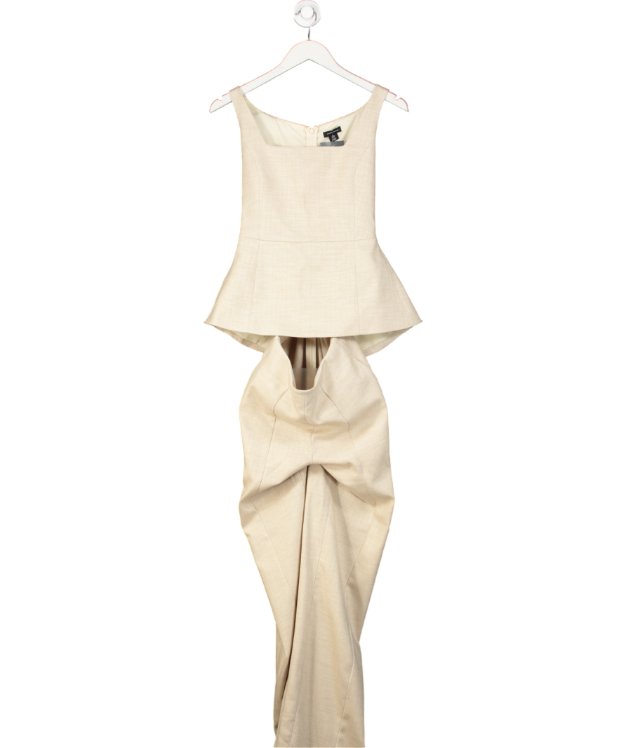Karen Millen Beige Herringbone Wide Leg Tailored Jumpsuit UK 6