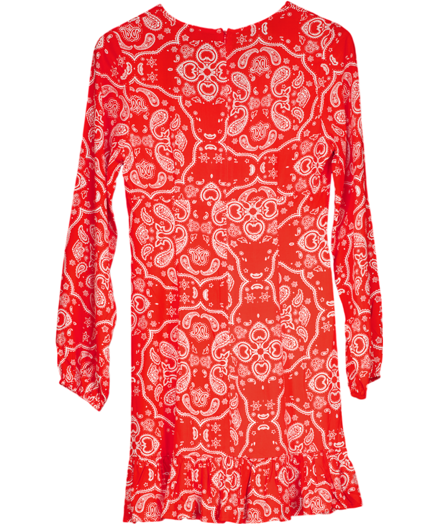 Never Fully Dressed Red Paisley Long Sleeve Mini Dress UK 10