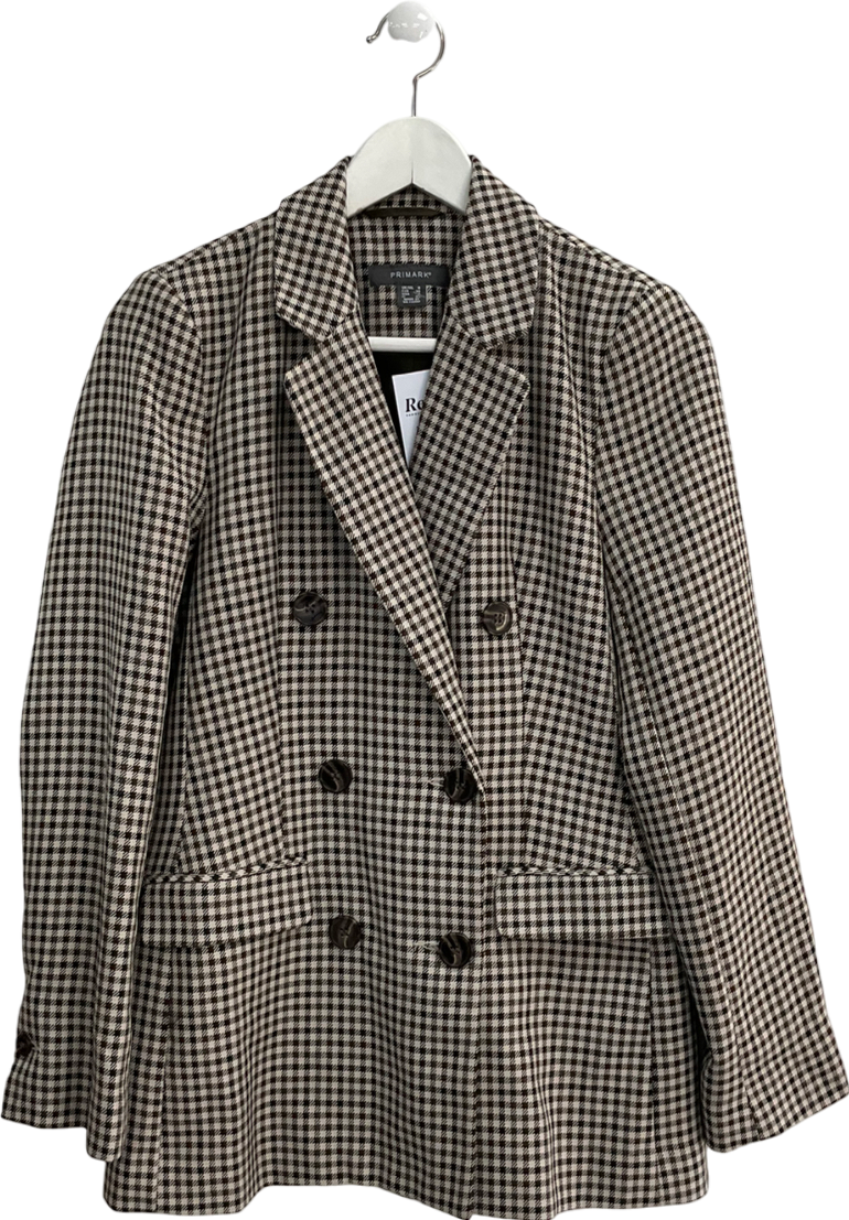 Primark Brown Checked Double Breasted Blazer UK 8