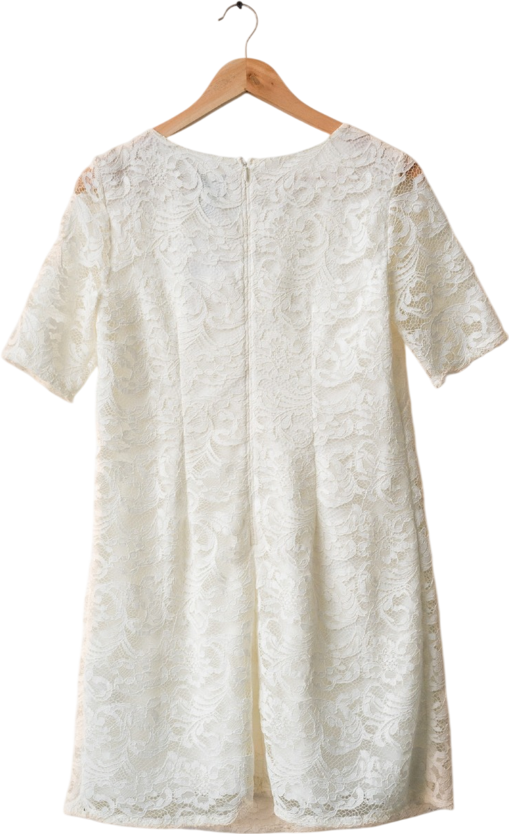 Adrianna Papell White Lace Mini Shift Dress UK 8
