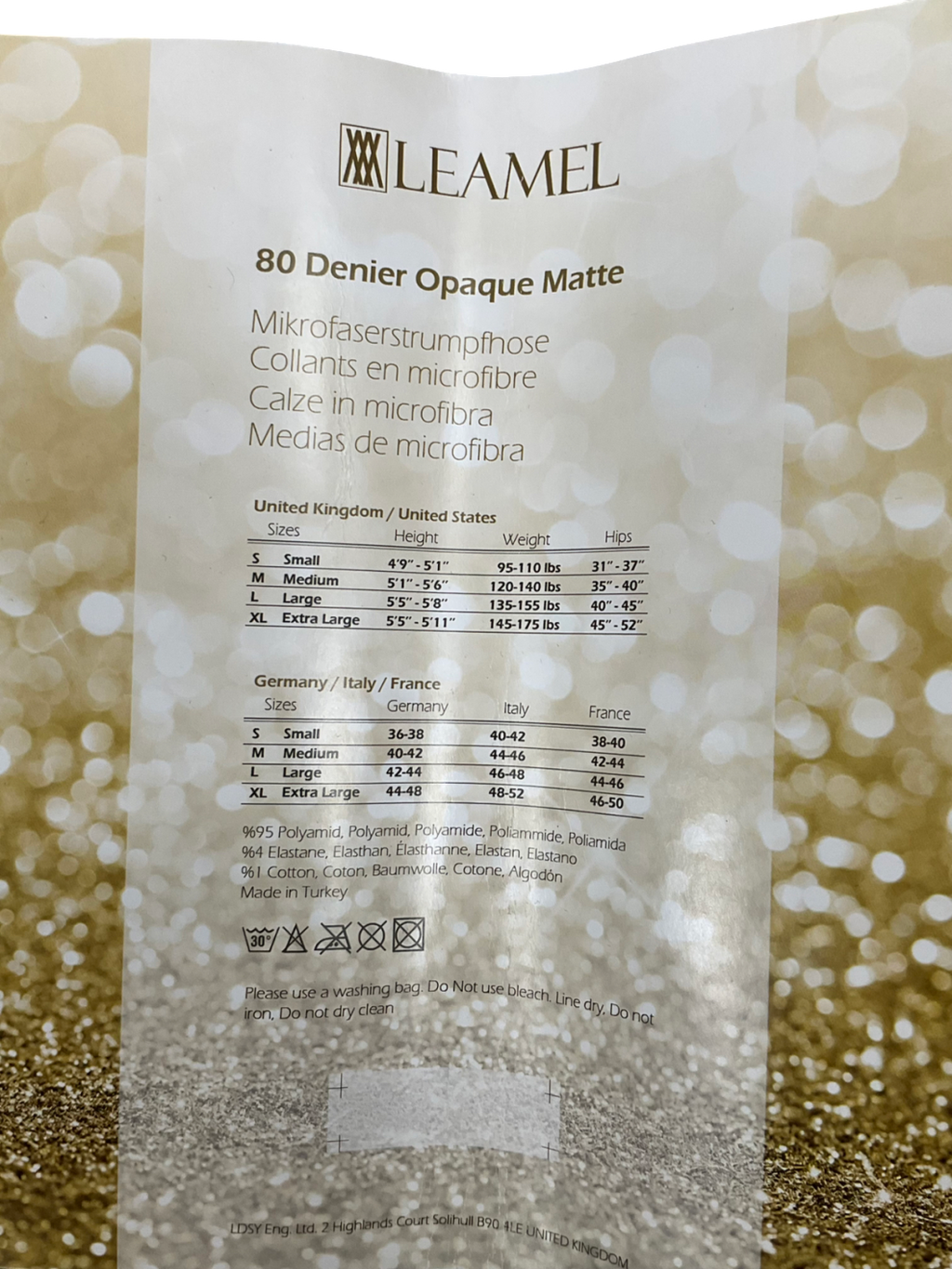 Leamel Black 80 Denier Opaque Matte Tighrs One Size