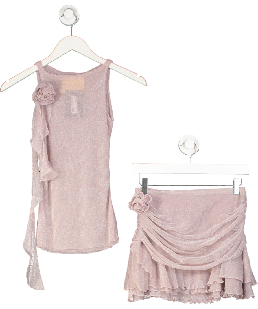 BubishLuxe Pink Glitter Mesh 2-piece Top And Skirt Set UK 6