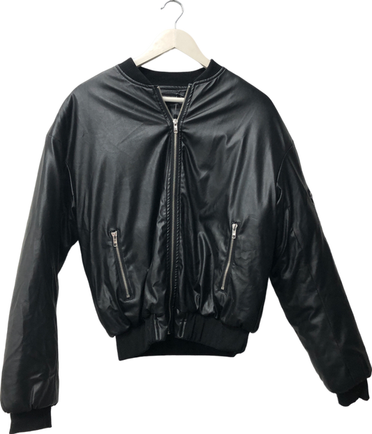 PrettyLittleThing Black Faux Leather Oversized Bomber Jacket UK 6