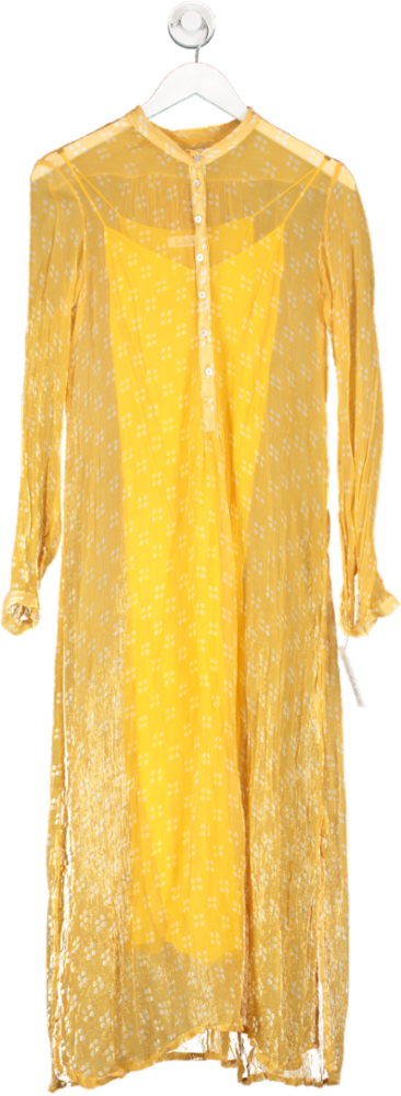 Cloe Cassandro Yellow Silk Sheer Midi Dress With Slip Underdress UK S