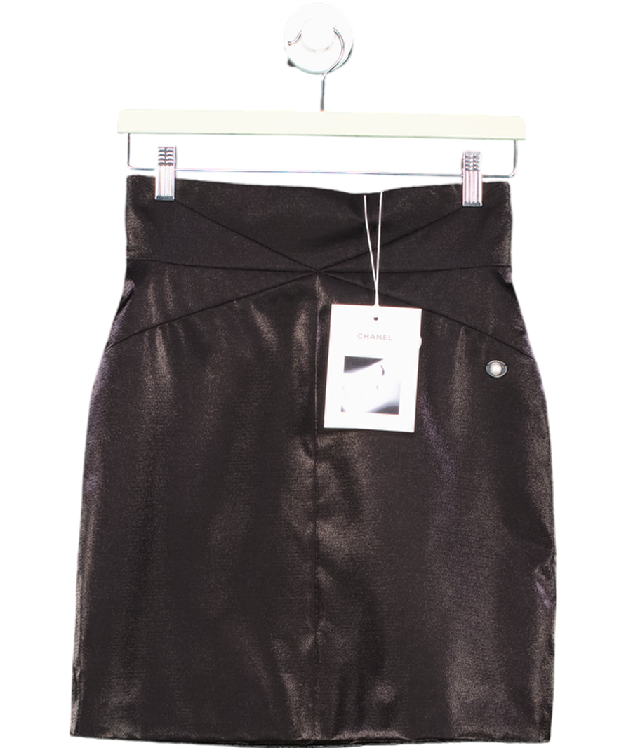 Chanel Black Wool /Silk Blend skirt with pearl "CC" Button UK 8