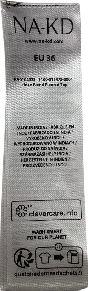 NA-KD Cream Linen Blend Pleated Top UK 8