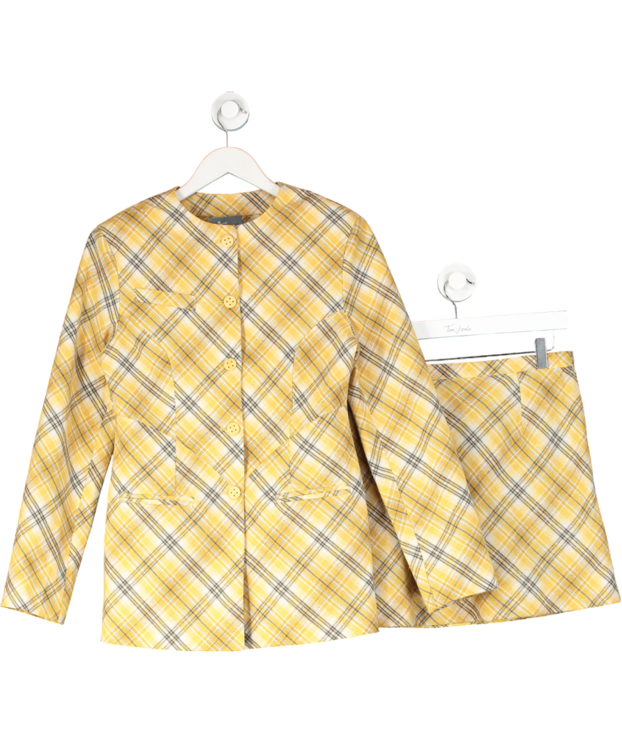 HOUSE OF SUNNY 2-piece Yellow Check Collarless Blazer Jacket & skirt suit UK 8