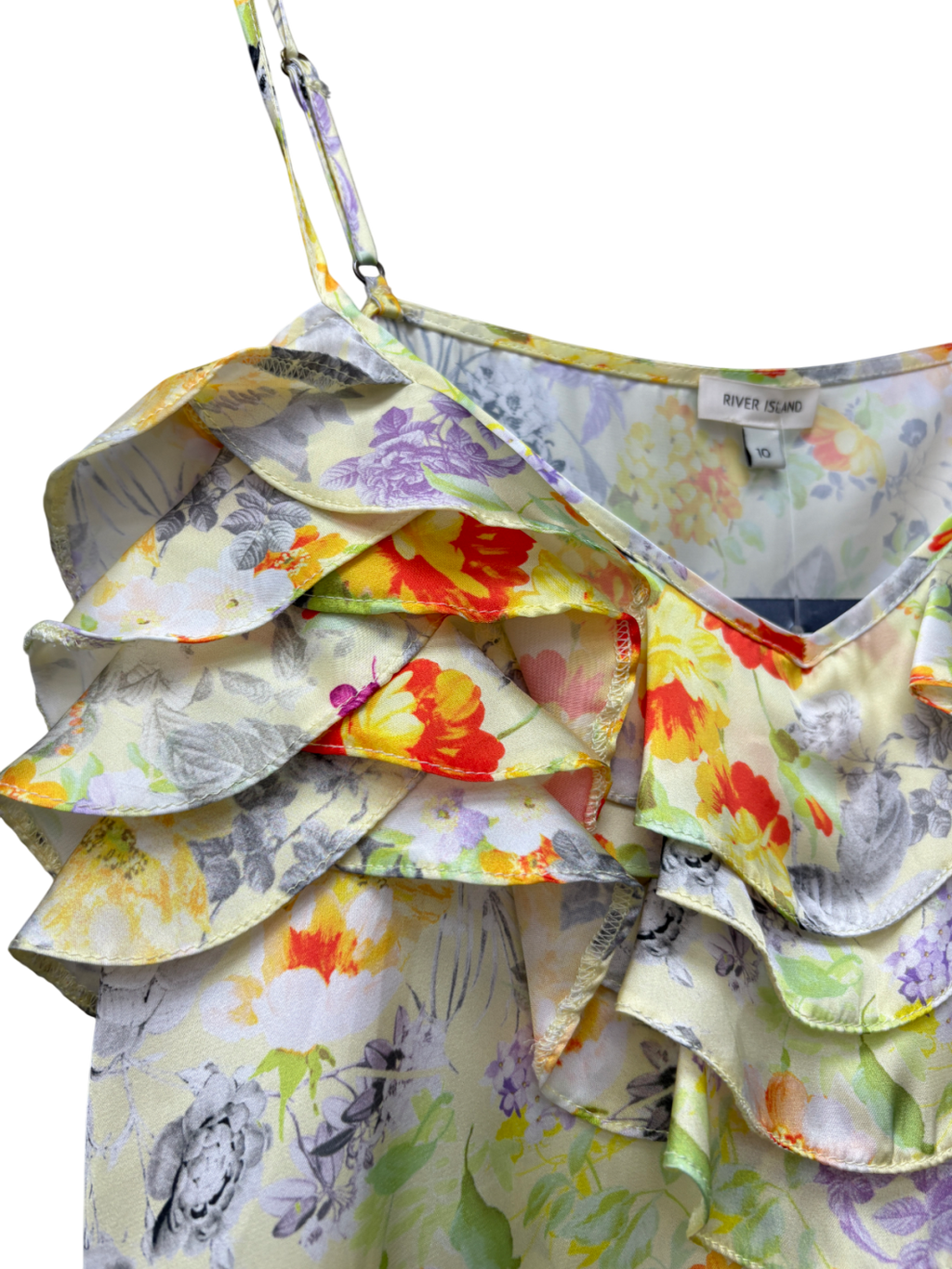 River Island Yellow Floral Ruffle Cami Top UK 10