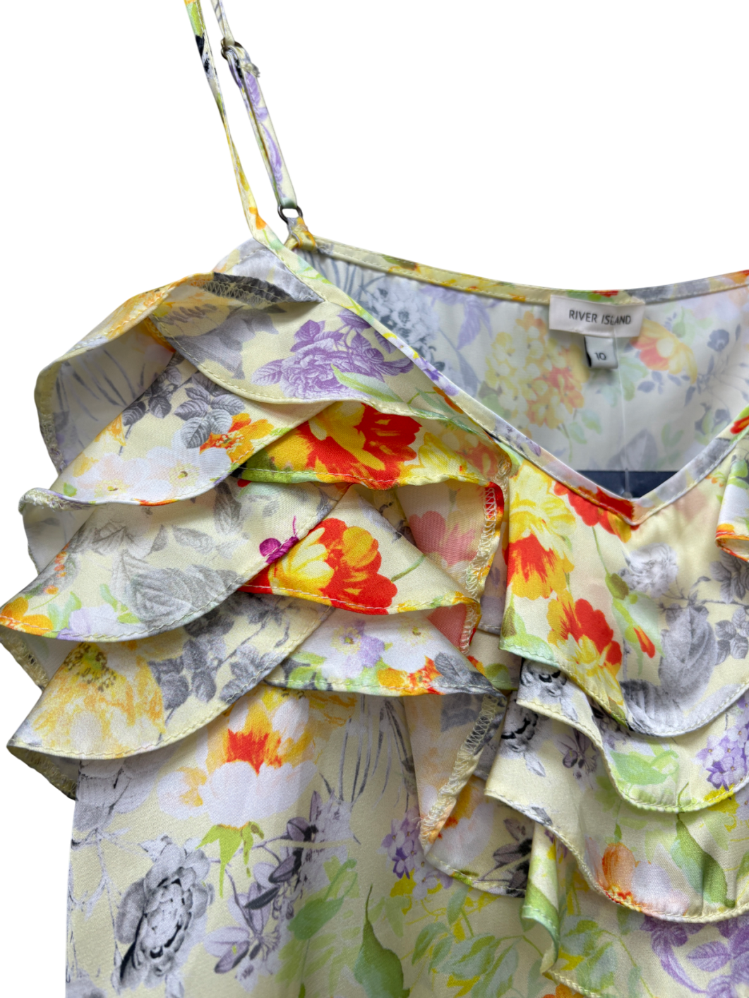 River Island Yellow Floral Ruffle Cami Top UK 10