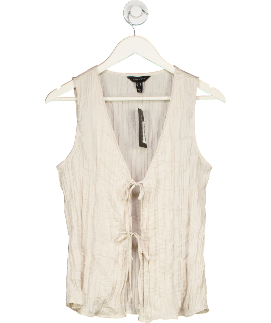 New Look Beige Cream Crinkle Tie Front Top UK 12