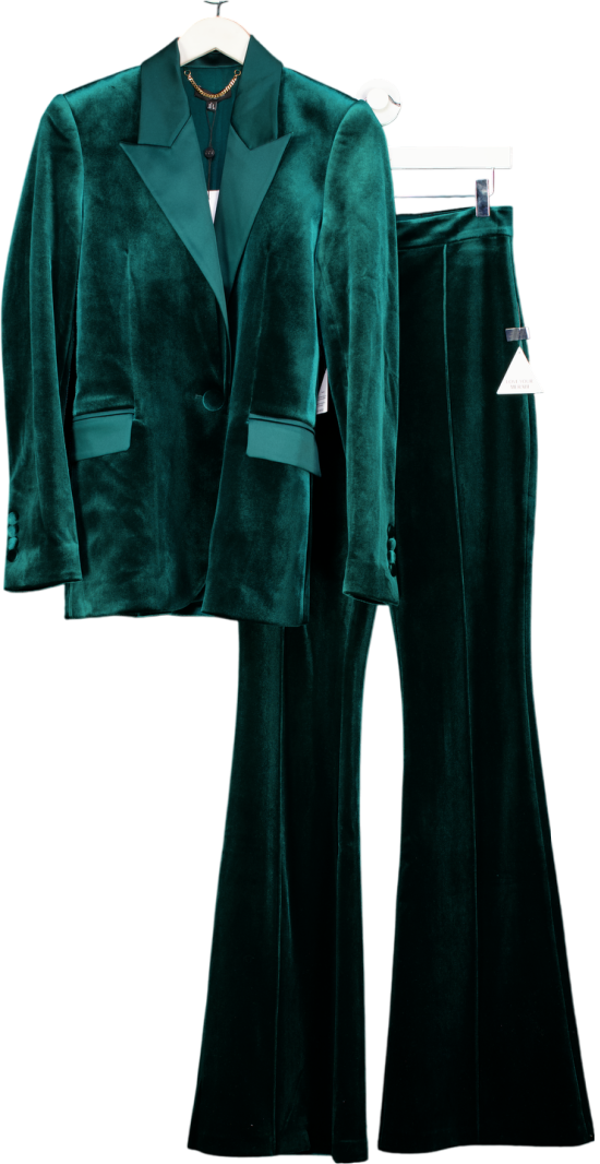 Nadine Merabi 2-piece Green Beatrice Luxurious Velvet Blazer And Trousers Set UK 8