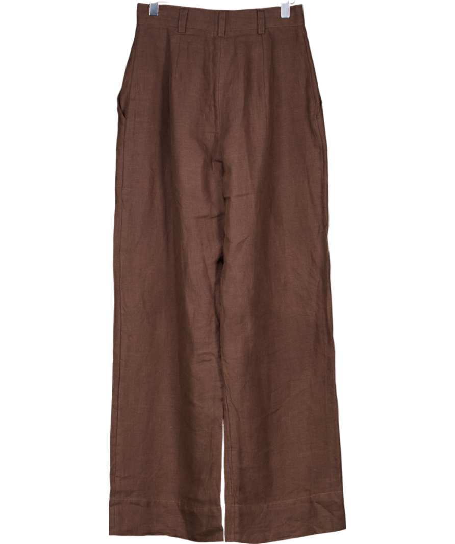 Arkitaip Brown The Willow Wide-leg Pleated Linen Trousers UK S