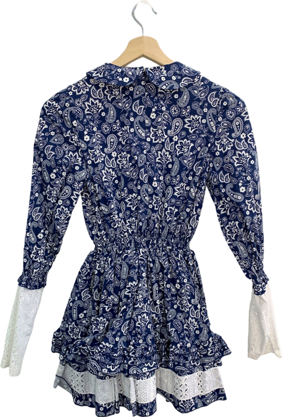 Guts & Love Blue Paisley Print Mini Dress Small Size