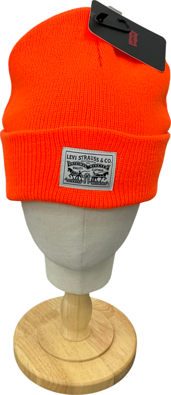 levis Orange Backpatch Cotton Beanie Hat One Size