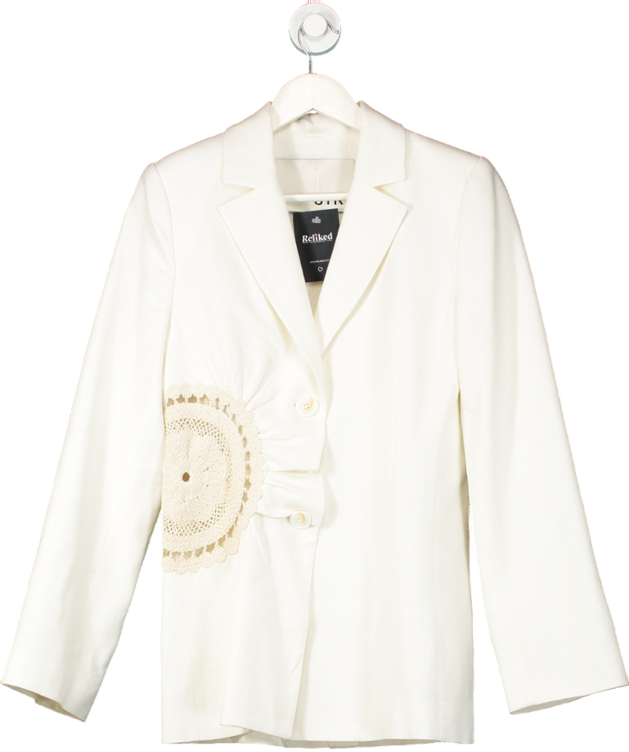 SIR White Atacama Linen-blend Crochet Inset Blazer UK 8