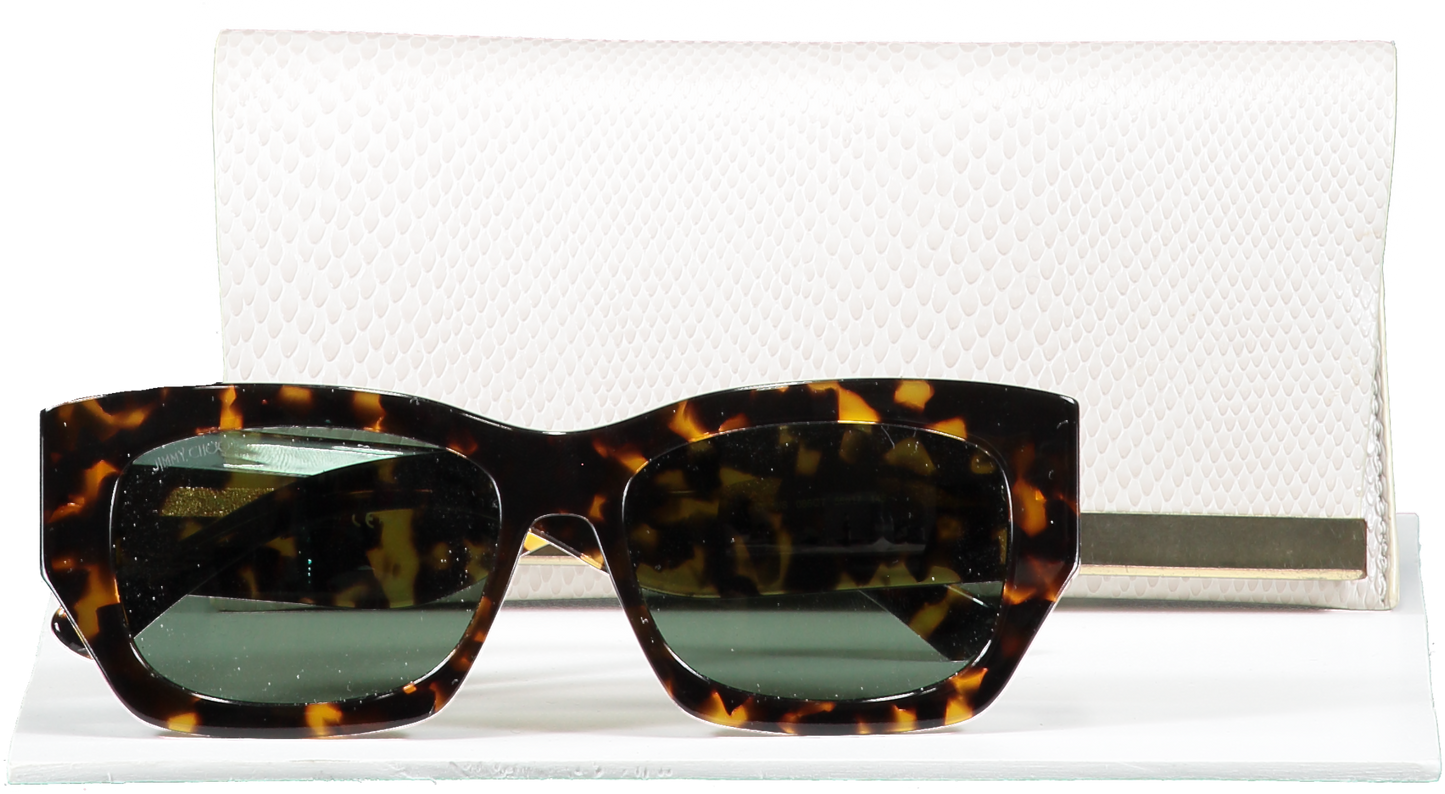 Jimmy Choo Brown Cami Sunglasses- Dark Havana Square-frame Sunglasses With Green Emblem  in case