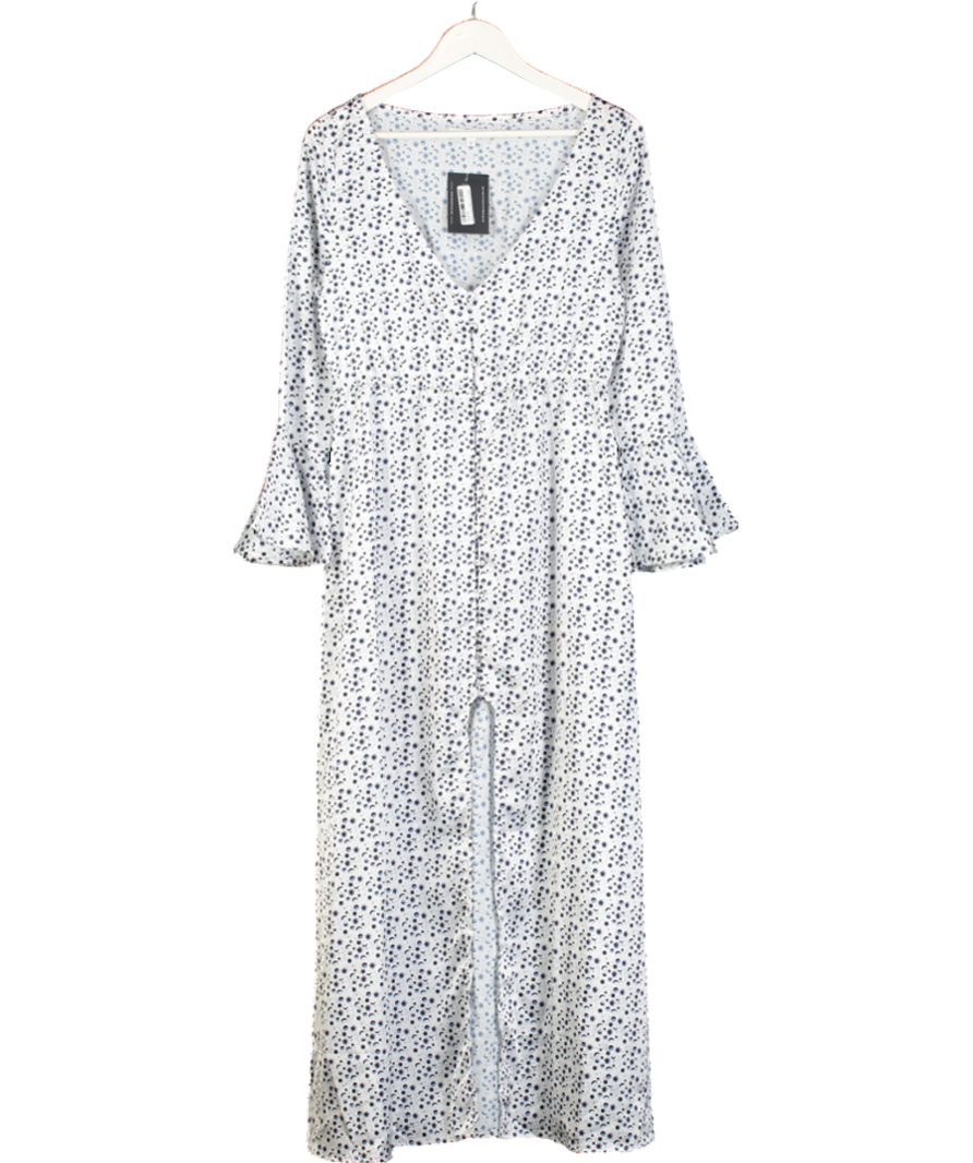 Cinta White Celestial Print Satin Flared Sleeve Dress UK L