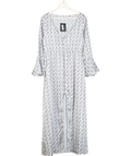 Cinta White Celestial Print Satin Flared Sleeve Dress UK L