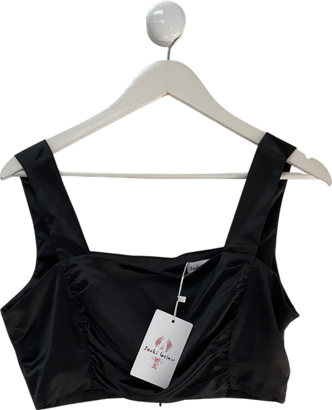 souki belair Black Ellis Satin Crop Top UK M