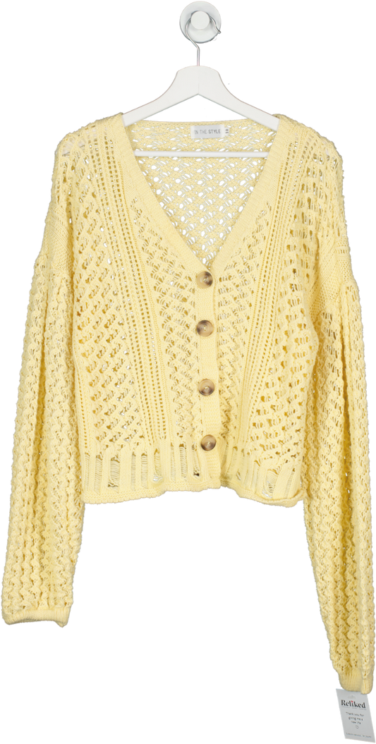 In The Style Yellow Recycled Crochet Button Down Cardi UK 10