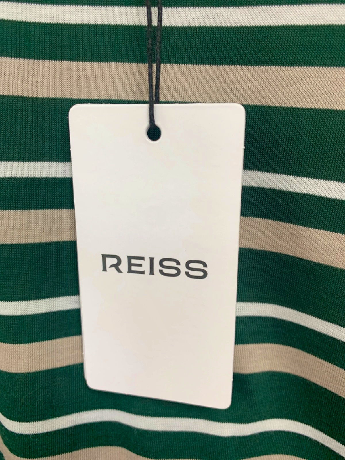 Reiss Fir Green Silver Birch Striped Mercerised Crew T-Shirt UK M