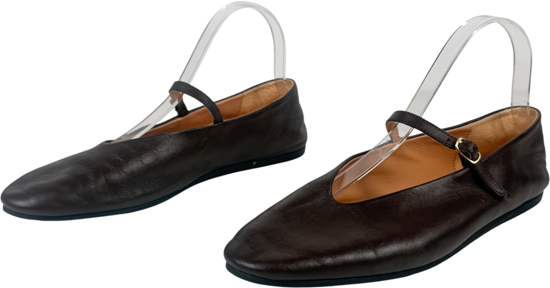 Arket Brown Leather Mary Jane Shoes UK 7 EU 40