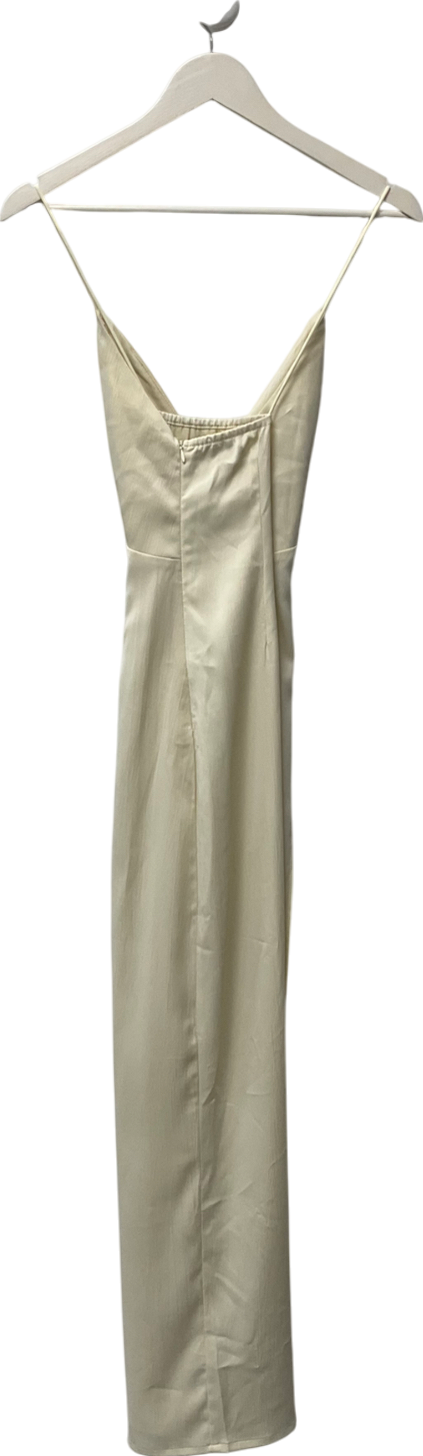 Nasty Gal Cream V Neck Maxi Dress With A Side Split UK 8