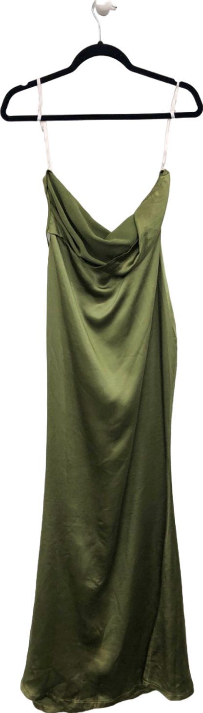 Club L London Olive Green Satin Dress UK 6