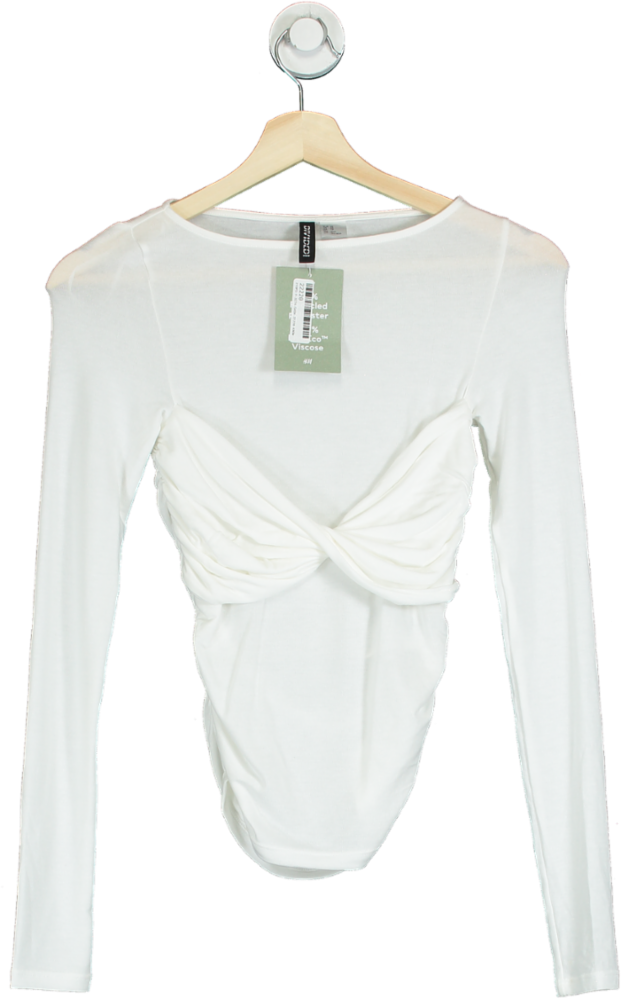 H&M White Long Sleeve Top with Twist Detail UK XS
