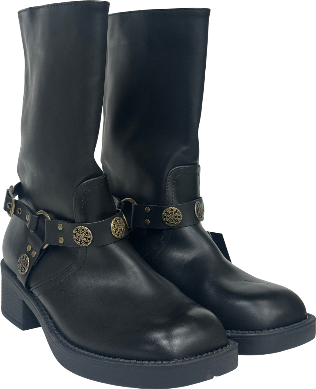 boohoo Black Western Style Buckle Detail Boots UK 5 EU 38 👠