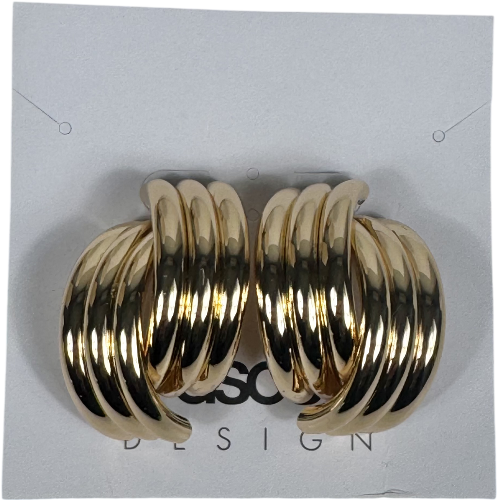 ASOS Metallic Large Stud Earrings With Triple Ridge Design In Gold Tone One Size