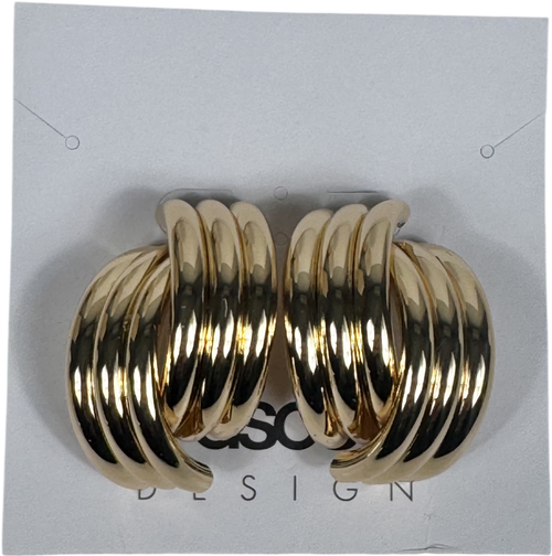 ASOS Metallic Large Stud Earrings With Triple Ridge Design In Gold Tone One Size