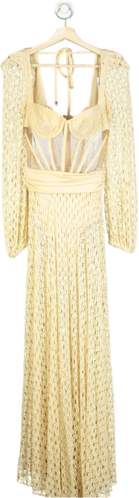 PatBo Beige Natural Monstera Crochet Bustier Long Dress UK M