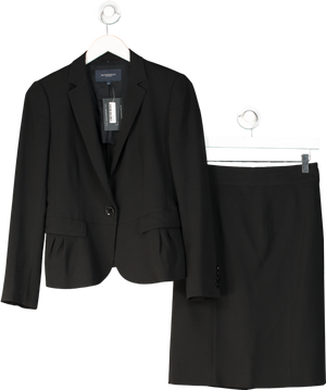 Burberry Black Tailored Wool Blazer And Midi Skirt Set UK 10