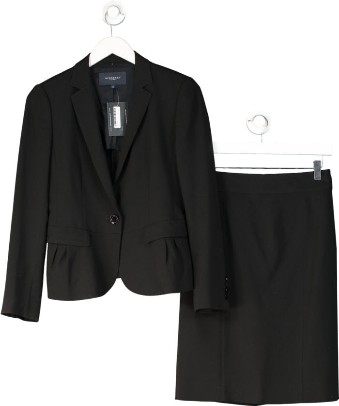 Burberry Black Tailored Wool Blazer And Midi Skirt Set UK 10
