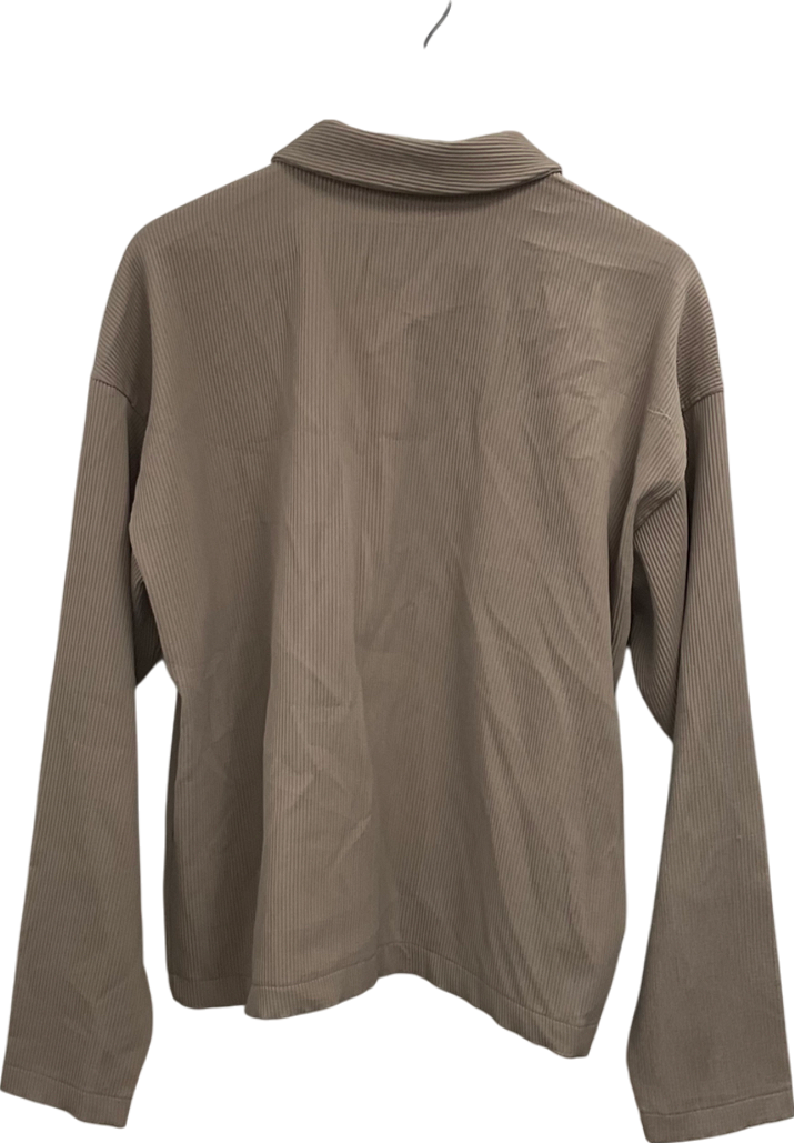 boohooMan Brown Pleated Boxy Zip Through Collared Shirt UK M